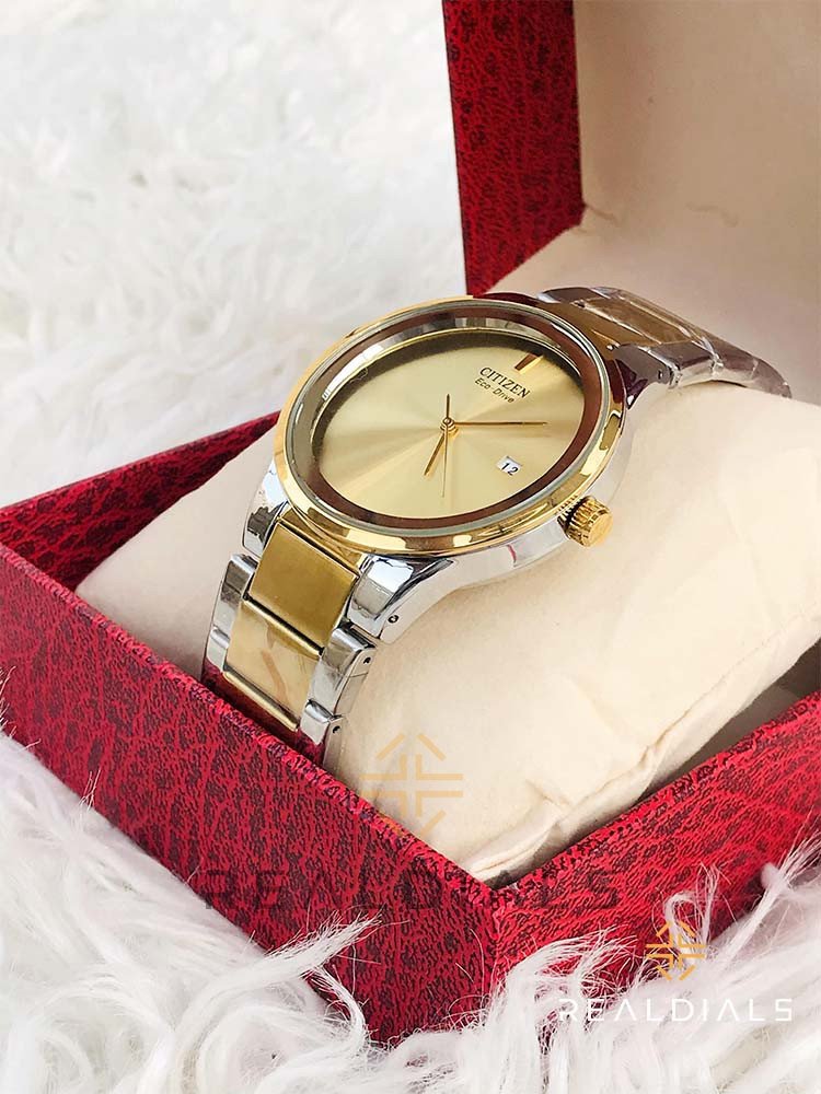 Citizen President Edition Eco Drive Golden Dail Two Tone Stainless Steel Chain