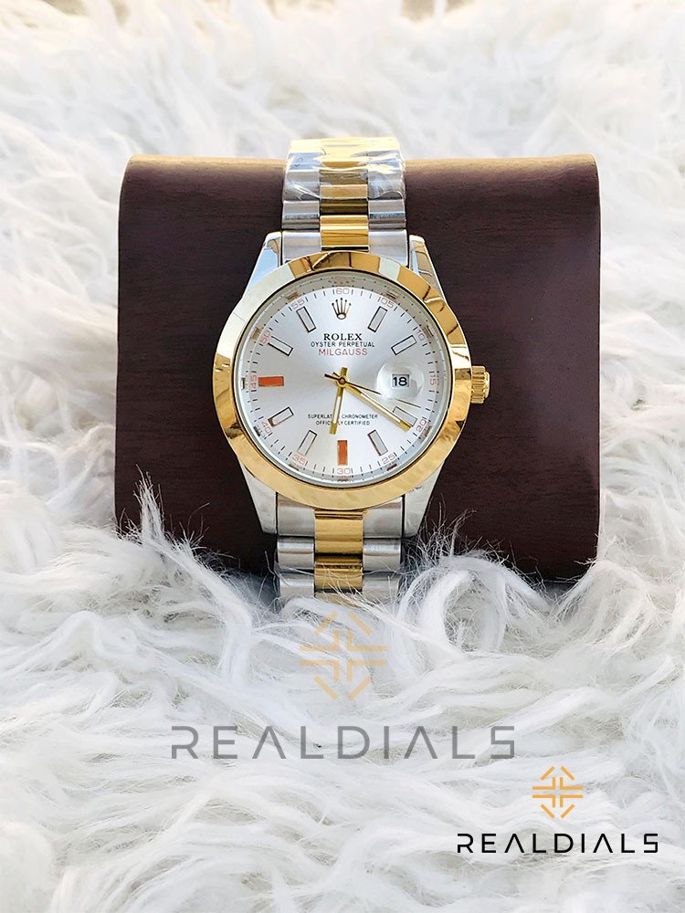 RLX High Quality White Stone Two Tone Date Just