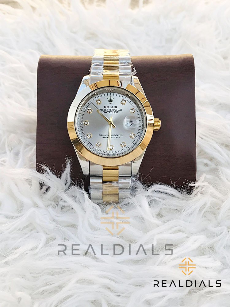 RLX High Quality Pure Silver Two Tone Date Just